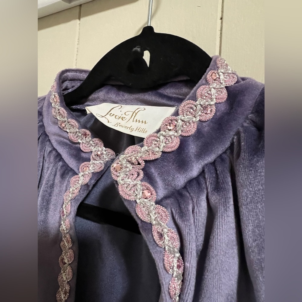 Lucie Ann Beverly Hills Vintage Retro lavender velvet dress pink sparkle M L - Picture 7 of 11